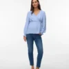 Top mit V-Ausschnitt und elastischen Bündchen in Regular-Fit