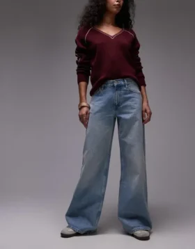 Topshop Jeans mit mittlerer Leibhöhe und weitem Bein