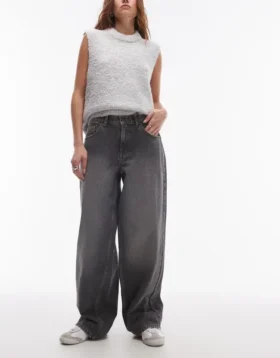 Topshop-Jeans mit tiefem Bund und weitem Bein