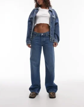 Topshop-Jeans mit tiefem Bund und weitem Bein