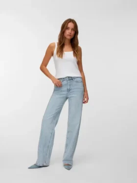 Vmtessa Jeans mit Strasssteinen, hoher Taille und weitem Bein